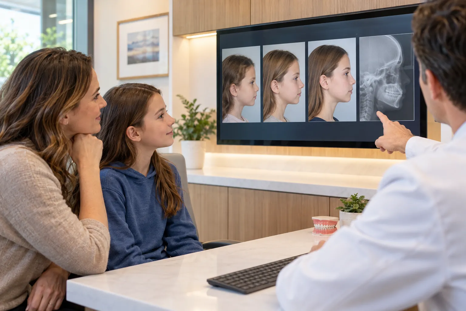 Child receiving a growth and development orthodontic evaluation